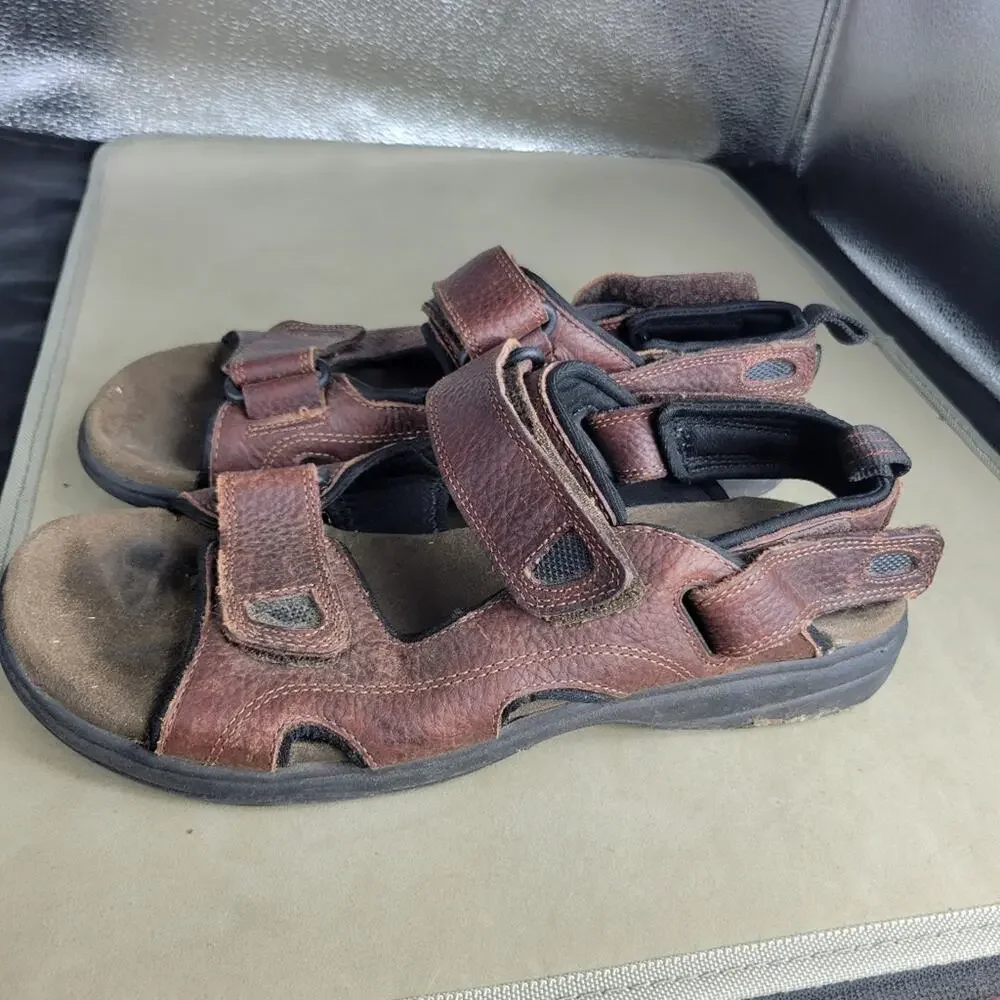 EARTH SHOE Sandals Men Size 10.5 Fisherman Brown Leather Strap Comfort Adjusting